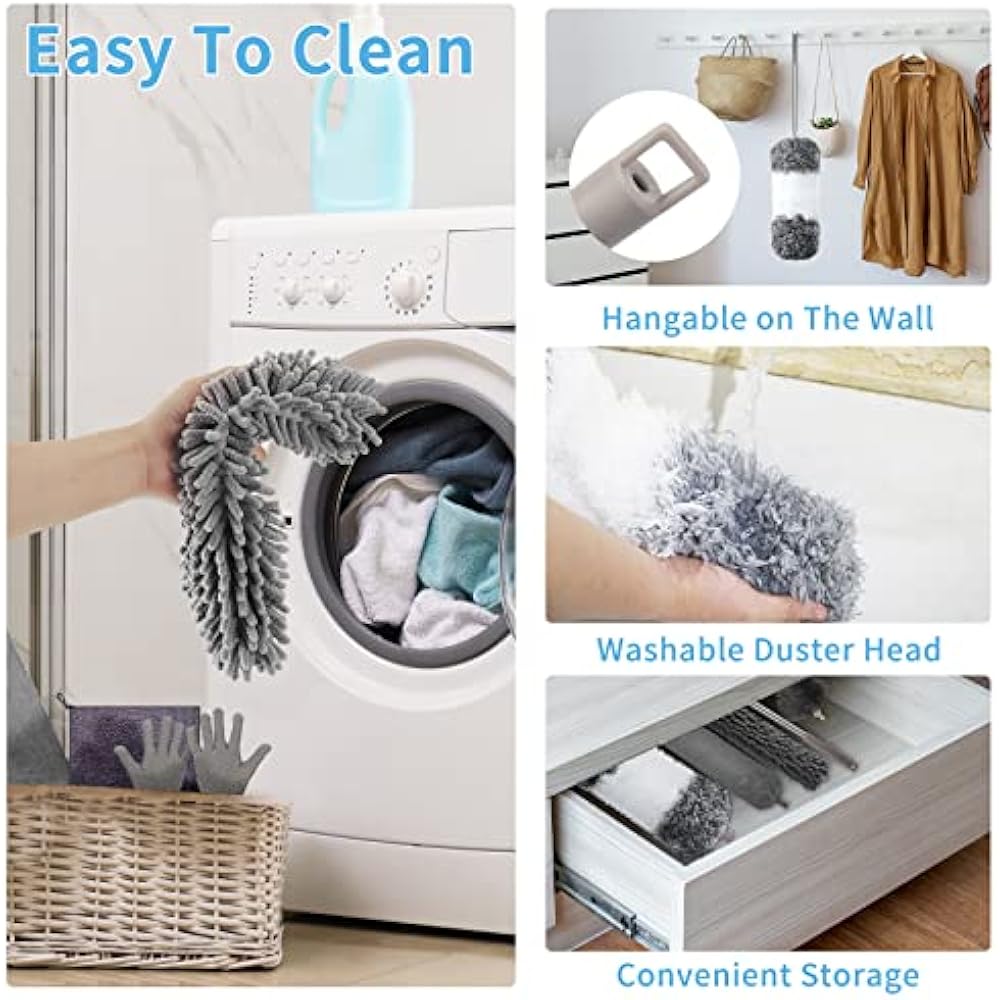 Microfiber Duster for Cleaning Telescopic Extension Long Pole Bendable Head, Scratch-Resistant Cover
