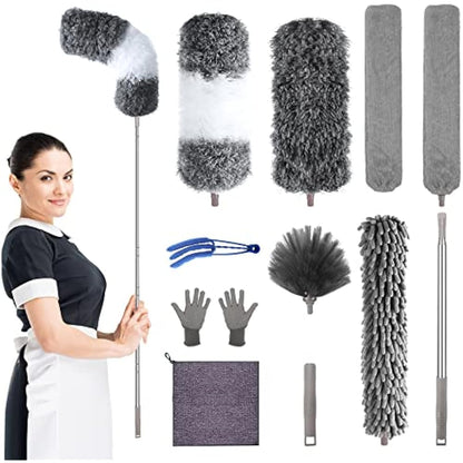 Microfiber Duster for Cleaning Telescopic Extension Long Pole Bendable Head, Scratch-Resistant Cover